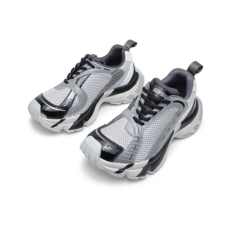 KUNGFUDEER Dimensional Player Anti Slip And Wear Resistant Height Increasing Low Top Chunky Sneakers Unisex Gray-1
