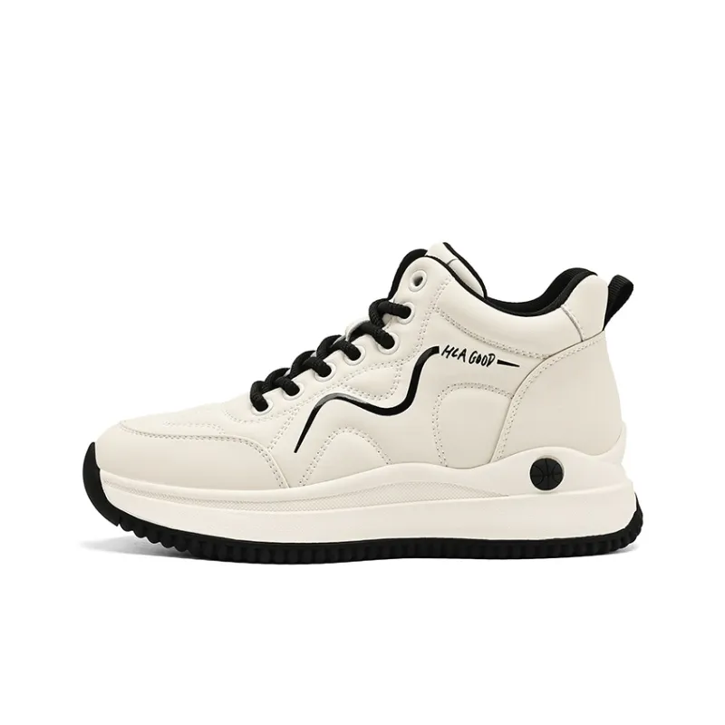 HLA High Top Casual Shoes Women's Beige Black-0