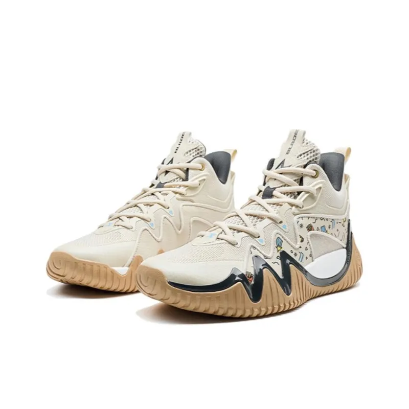 XTEP Anti Slip And Wear Resistant Coverage Mid Top Basketball Shoes Men's Milk Tea White-2