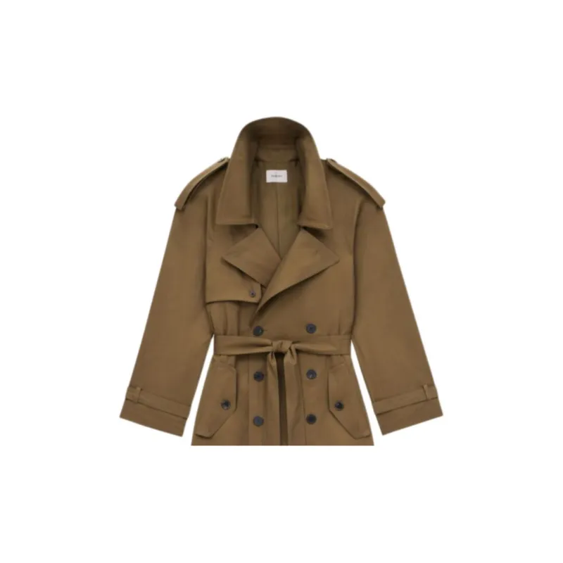 SAINT LAURENT Double Breasted Belted Trench Coat-3