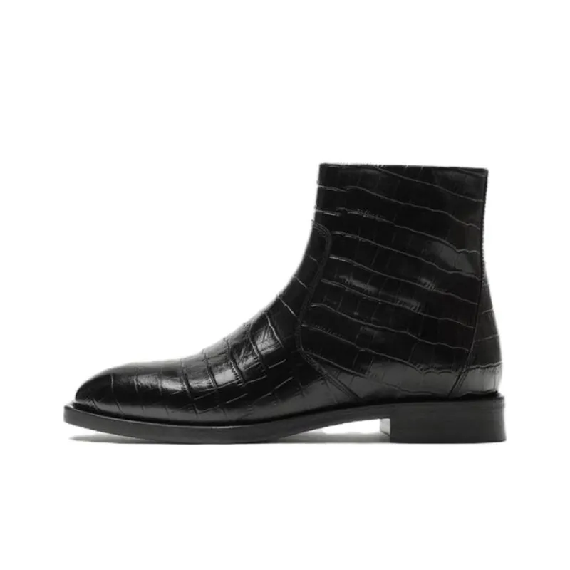 ZARA EMBOSSED Ankle Boots Men's Black-0
