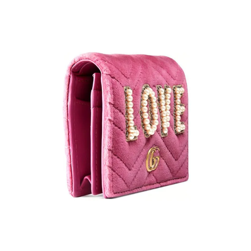 GUCCI Marmont Velour Card Holder Wallet Women's Fuchsia-1