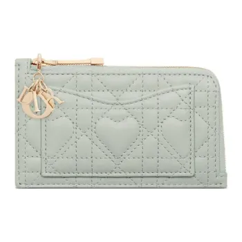 DIOR Lady Dior Lambskin Card Holder Women's Light Green