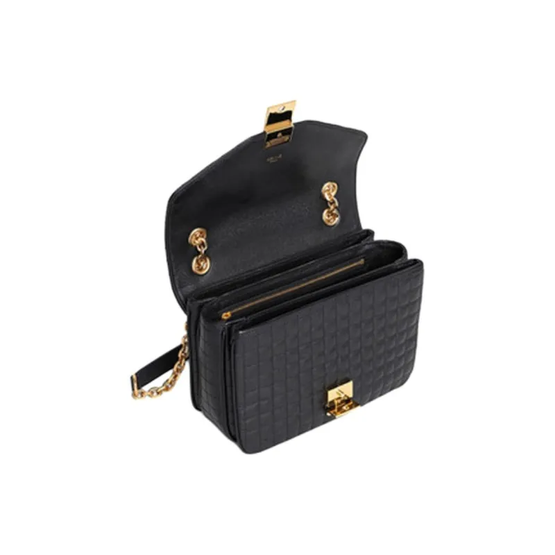 CELINE Calfskin Small Square Bag Shoulder Bag, Crossbody Bag Women's Black-4