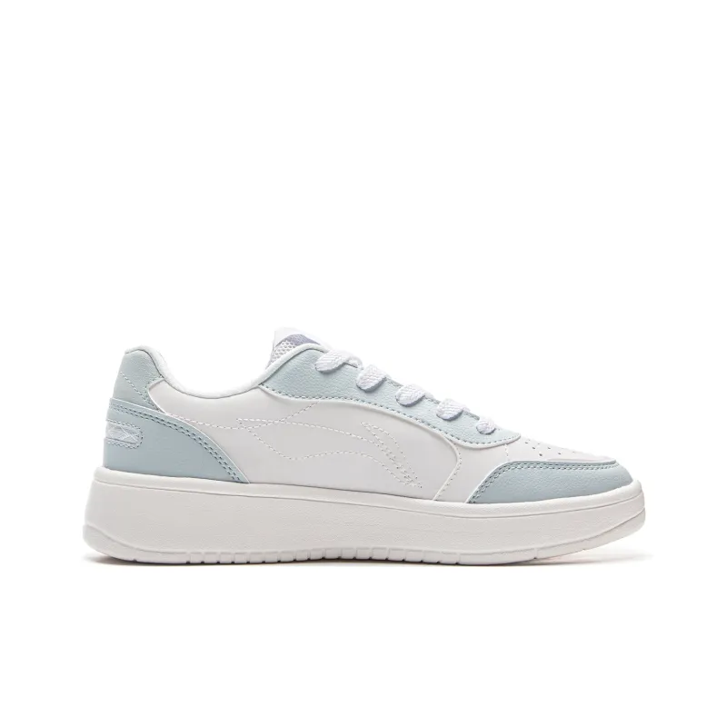 LiNing Yuanbao Pure Anti Slip And Wear Resistant Lightweight Low Top Skateboard Shoes Women's White Blue-1