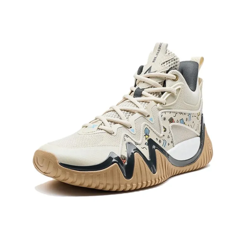 XTEP Anti Slip And Wear Resistant Coverage Mid Top Basketball Shoes Men's Milk Tea White-1