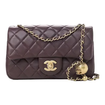 CHANEL Small Gold Ball Classic Flap CF Sheepskin Mouth Cover Bag Crossbody Bag Shoulder Bag Women's Burgundy Bordeaux