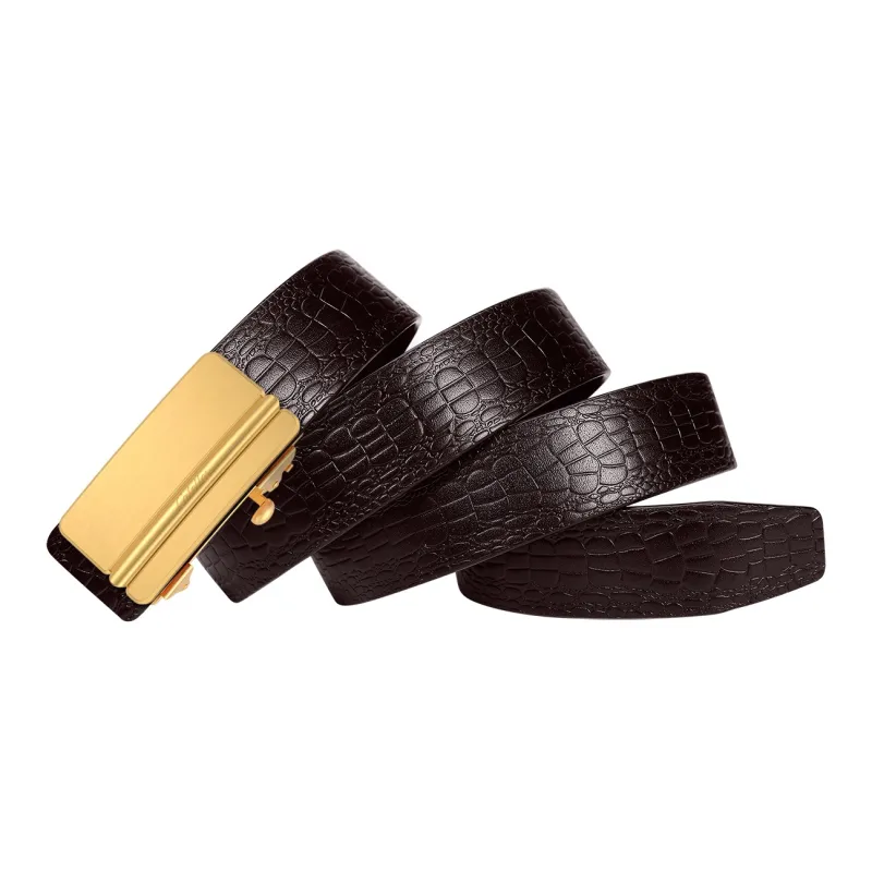 CATELLES Non Strap Crocodile Pattern Top Grain Cow Leather Leather Belts Men's 3.4cm-10
