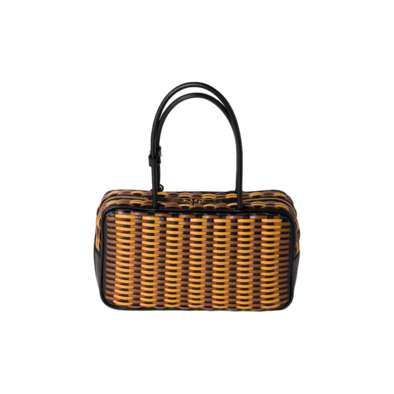 MIU MIU Calfskin Handbag Women's Black With Cognac-2