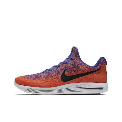 Nike LunarEpic Flyknit 2 Anti Slip Wear Resistant Low Top Casual Running Shoes Men's Orange Blue