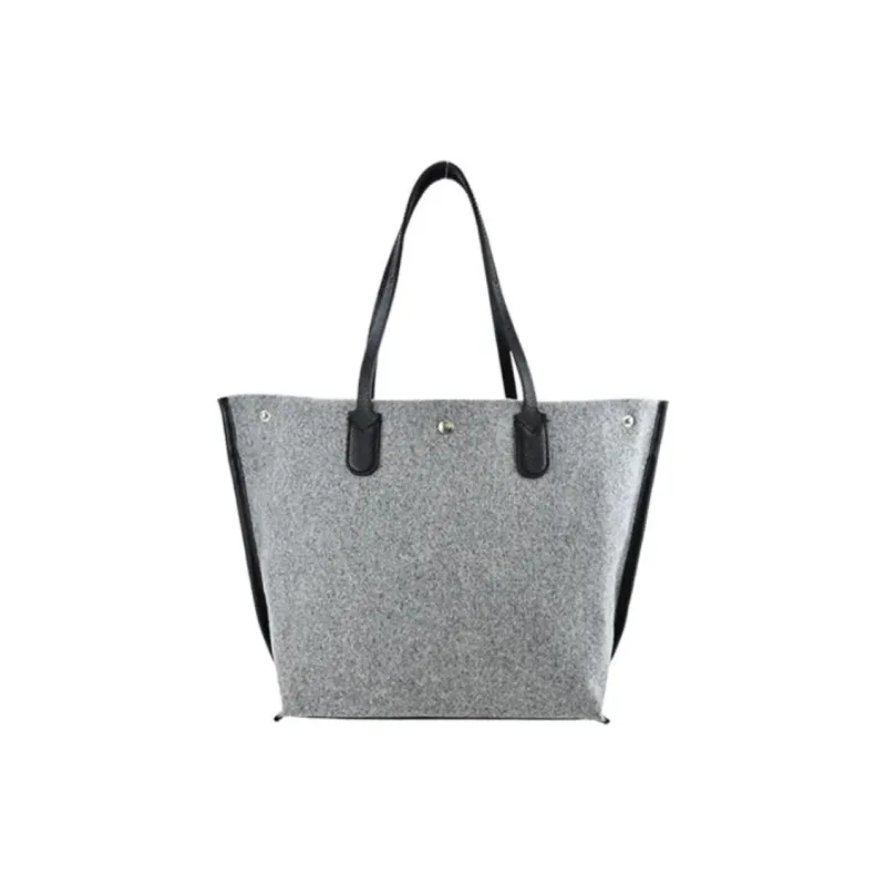 LONGCHAMP Roseau Essential Wool Blend With Large Cow Leather Trim Shopping Bag One Shoulder Handbag Women's Gray-2