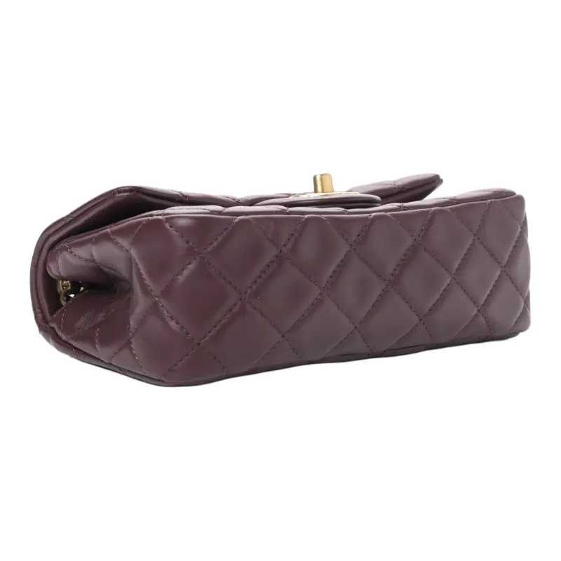 CHANEL Small Gold Ball Classic Flap CF Sheepskin Mouth Cover Bag Crossbody Bag Shoulder Bag Women's Burgundy Bordeaux-2