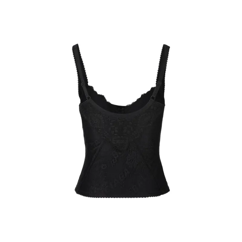 Balenciaga Allover Logo Lace Detailed Lingerie Top-1