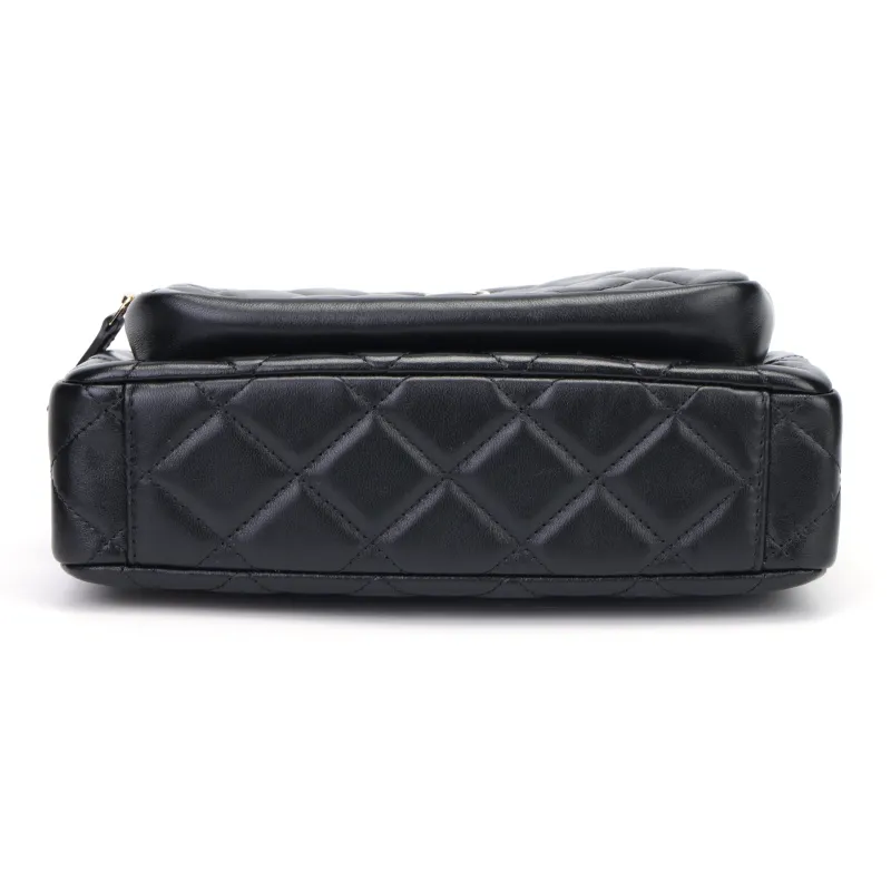 CHANEL Shiny Wrinkle Lambskin Handbag, Shoulder Bag Women's Black-3
