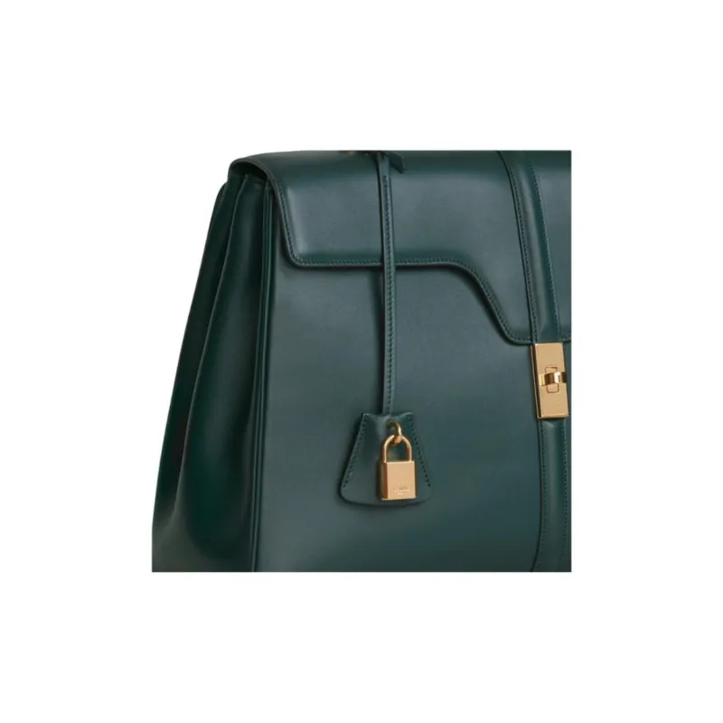 CELINE 16 Calfskin Shoulder Bag Crossbody Bag Handbag Large Size Women's Dark Green-4