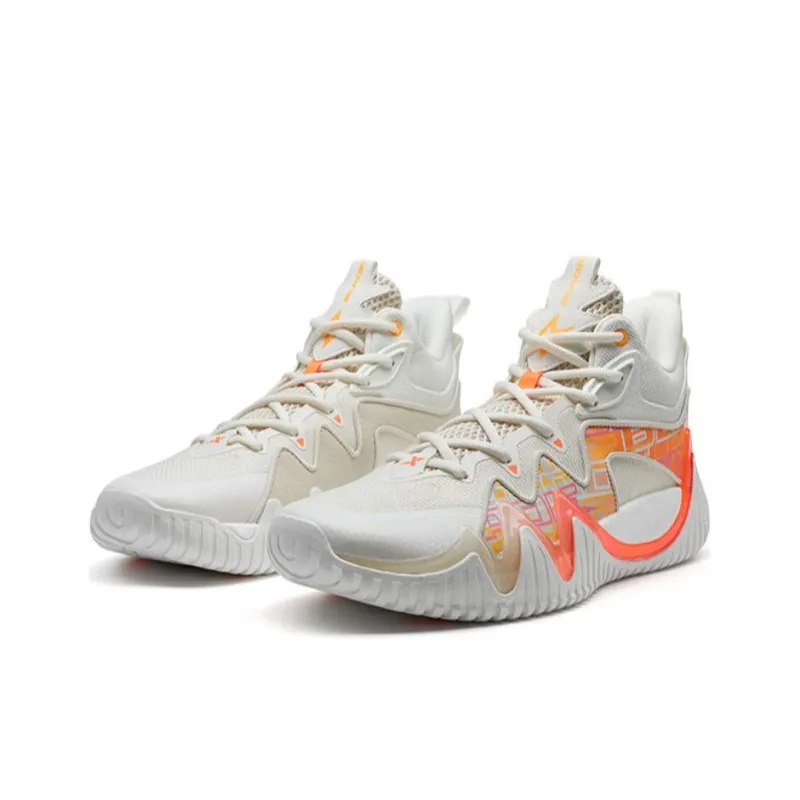 XTEP Ling Blade 1.5 Wear Resistant Wide Coverage Lightweight Mid Top Basketball Shoes Men's White Orange-2
