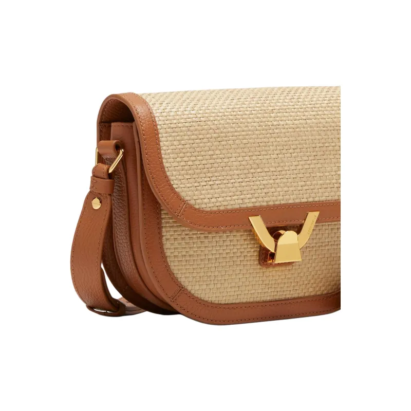COCCINELLE Raffia With Beaded Surface Leather Straw Shoulder Bag Crossbody Bag Small Size Women's Natural & Brown-4