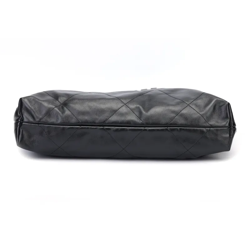 CHANEL Shiny Calfskin Hobo Bag, Crossbody Bag, Shoulder Bag Medium Size Women's Black-3