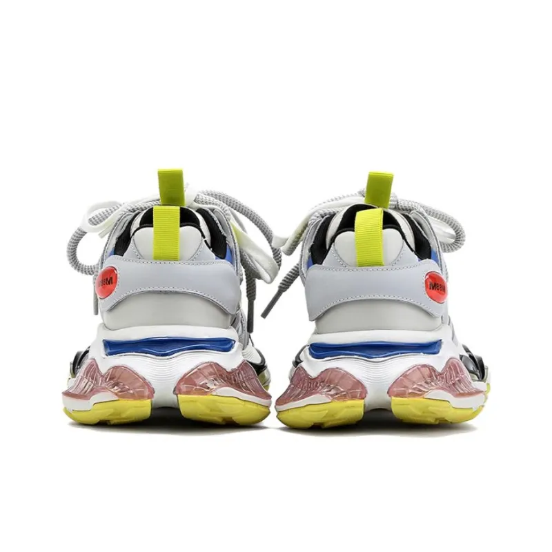 M88M Anti Slip And Wear Resistant Height Increasing Low Top Chunky Sneakers Unisex Gray Yellow-3
