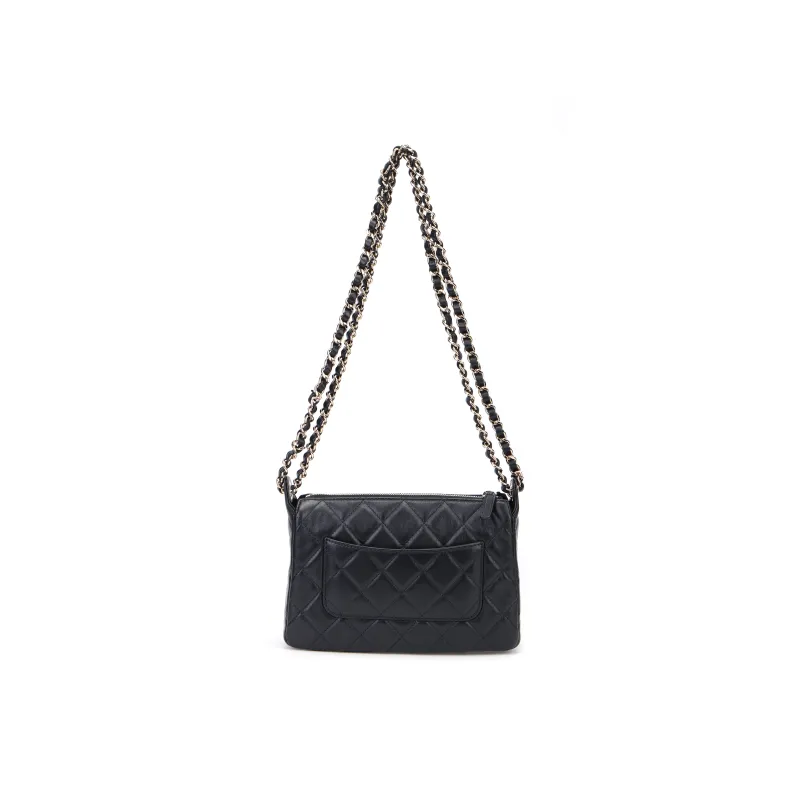 CHANEL Shiny Wrinkle Lambskin Handbag, Shoulder Bag Women's Black-2