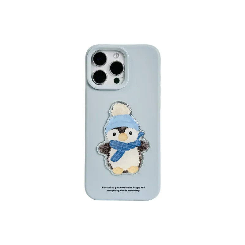 Wei Xin TPU Material Penguin Patch Blue Pink Phone Cases Compatible With IPhone 16/15 Pro Max/Apple 13/14 Pro/Max-4