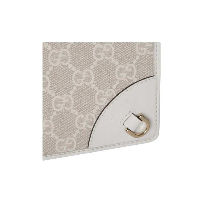 GUCCI GG Emblem Leather Trim Shoulder Bag Extra Mini Women's Beige & White-5