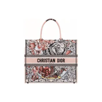 DIOR BookTote Leather Tote Bag Shopping Bag Shoulder Bag Handbag Medium Size Women's Pink/Black/Gray