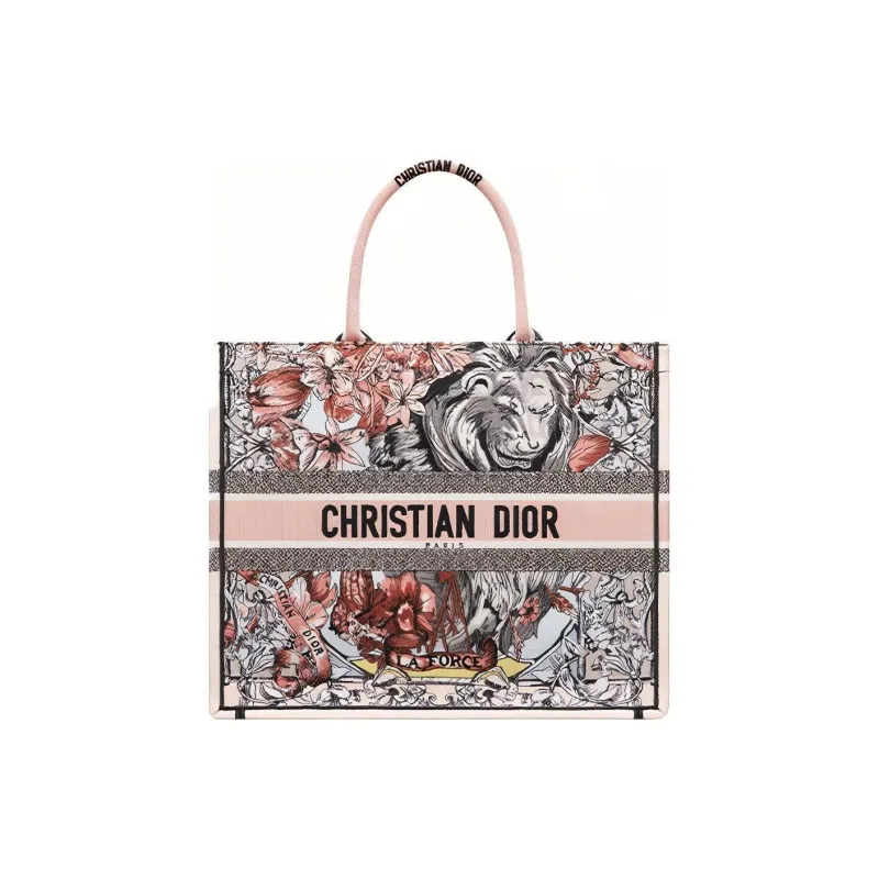 DIOR BookTote Leather Tote Bag Shopping Bag Shoulder Bag Handbag Medium Size Women's Pink/Black/Gray-0