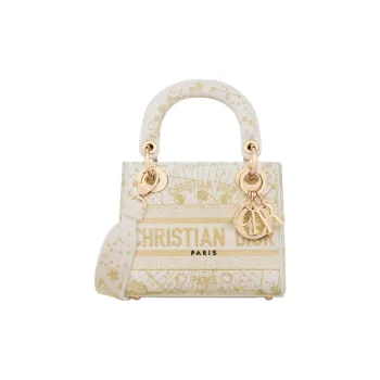 DIOR Lady Dior Fabric Lady Dior Bag, One Shoulder Handbag Mini Women's Milk White