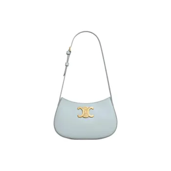 CELINE TILLY Shiny Cow Leather Shoulder Bag Medium Size Women's Ice Blue