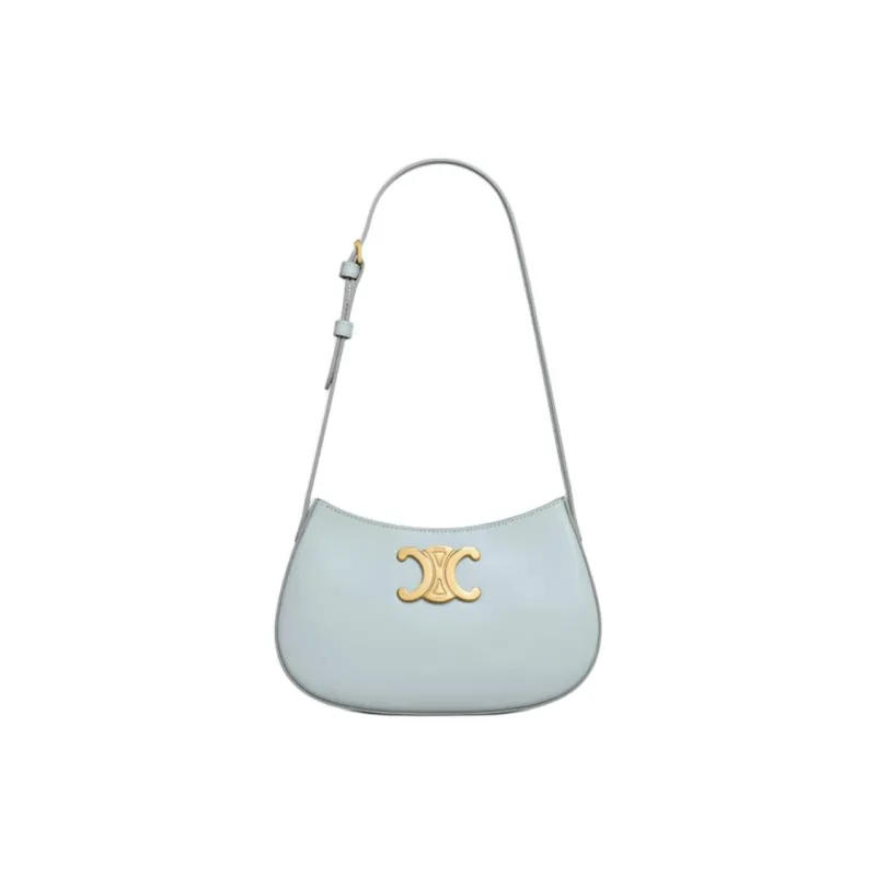 CELINE TILLY Shiny Cow Leather Shoulder Bag Medium Size Women's Ice Blue-0