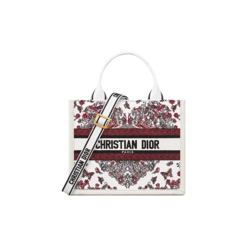 DIOR BookTote Cotton Tote Bag Shopping Bag Shoulder Bag Crossbody Bag Handbag Small Size Women's White & Multicolor