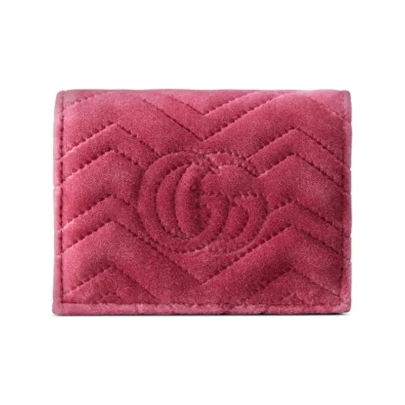 GUCCI Marmont Velour Card Holder Wallet Women's Fuchsia-2