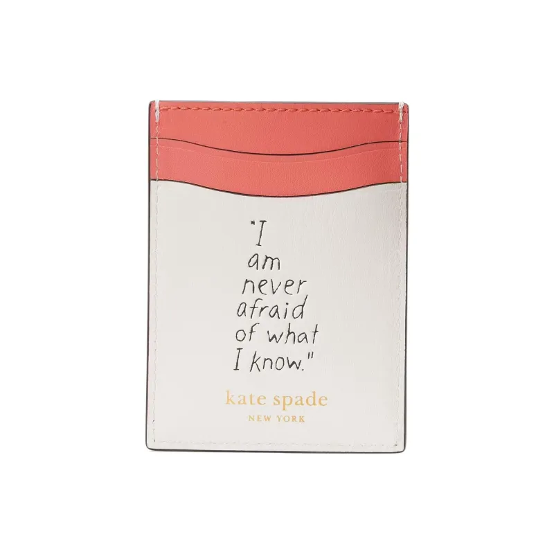 Kate Spade Storyteller Cow Leather Card Clip Card Holder Women's White & Pink-1