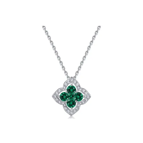 PUVOS S925 Silver Synthetic Emerald Necklaces Women's
