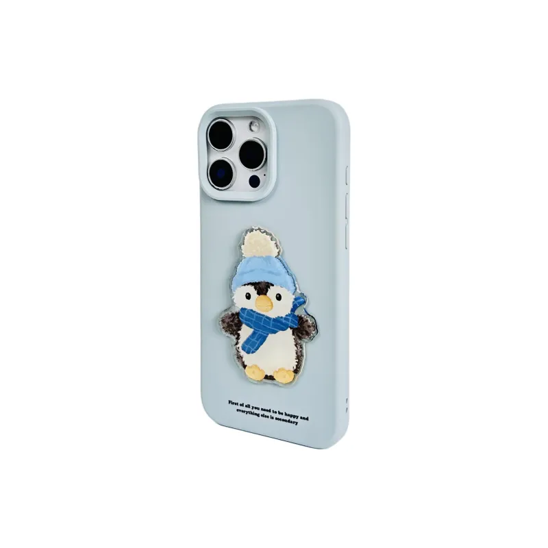 Wei Xin TPU Material Penguin Patch Blue Pink Phone Cases Compatible With IPhone 16/15 Pro Max/Apple 13/14 Pro/Max-6