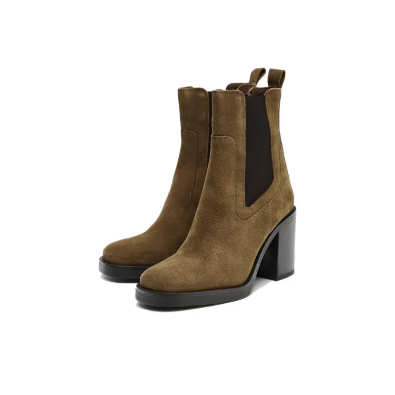 ZARA Short Chelsea Boots 8.5cm Women's Brown-2