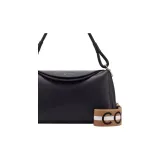 COCCINELLE Cow Leather Patchwork With Fabric Crossbody Handbag Shoulder Bag Large Size Women's Black