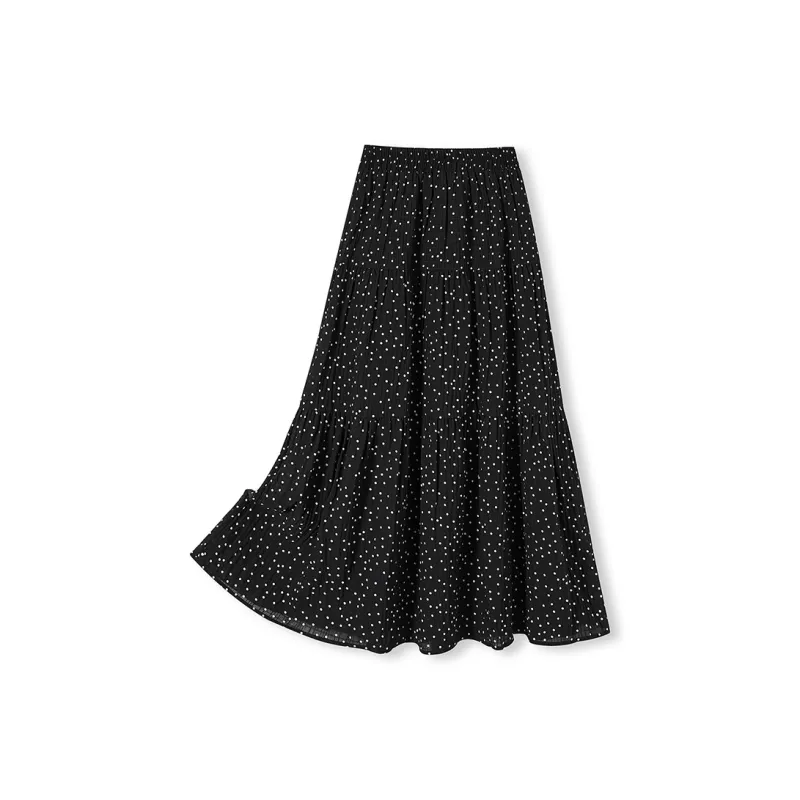 TOUCH Casual Long Skirt Women's Black With Polka Dot-1