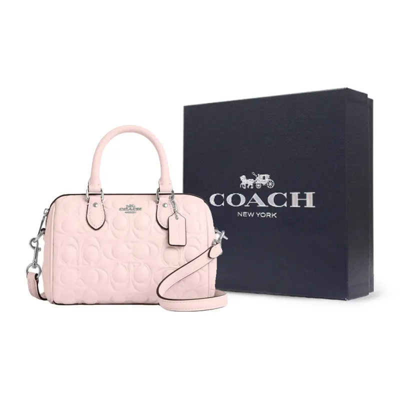 COACH Smooth Leather Shoulder Bag, Crossbody Bag, Handbag Mini Women's Silver & Blush-4