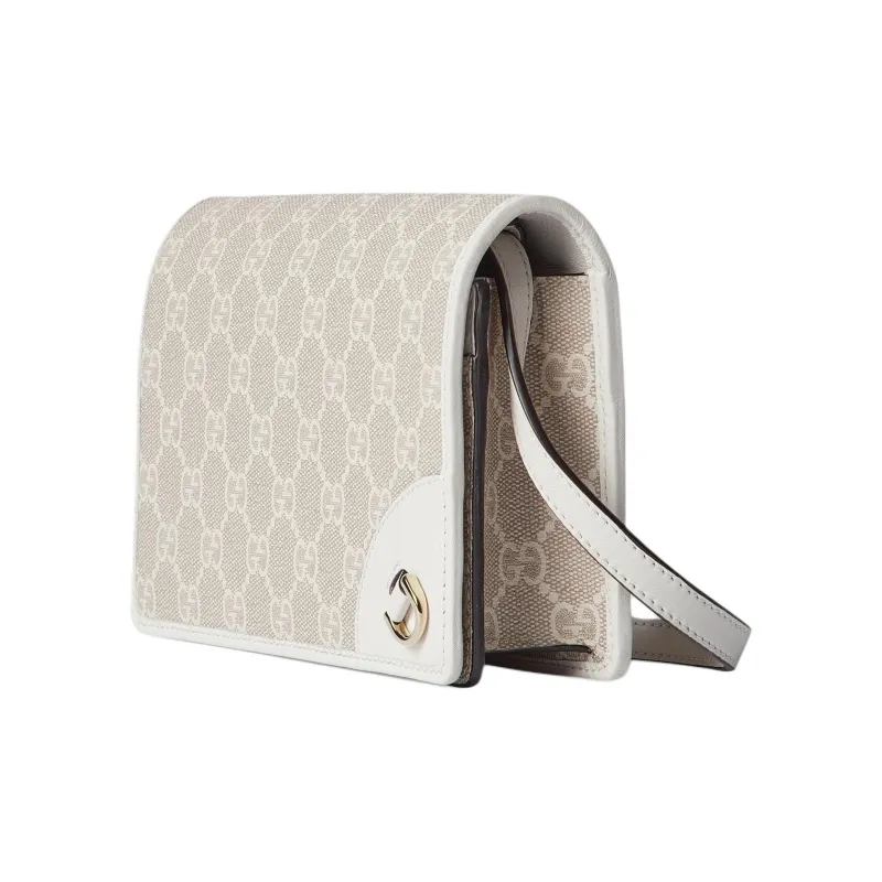 GUCCI GG Emblem Leather Trim Shoulder Bag Extra Mini Women's Beige & White-1