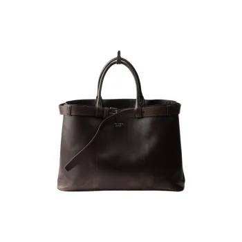 PRADA Lambskin Tote Bag, Shopping Bag, Shoulder Bag, Crossbody Bag, Handbag Women's Dark Brown