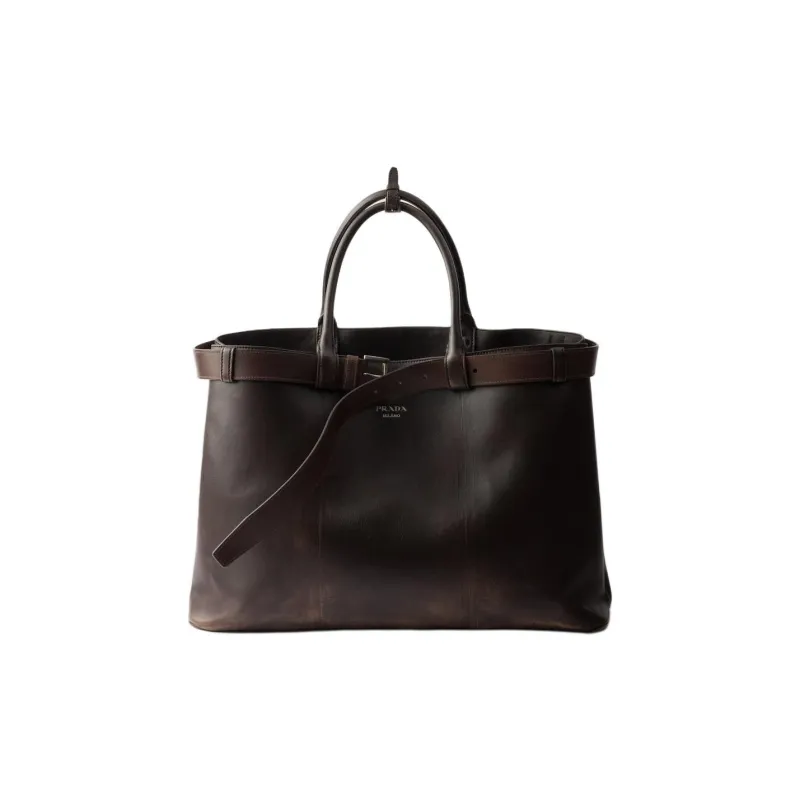 PRADA Lambskin Tote Bag, Shopping Bag, Shoulder Bag, Crossbody Bag, Handbag Women's Dark Brown-0