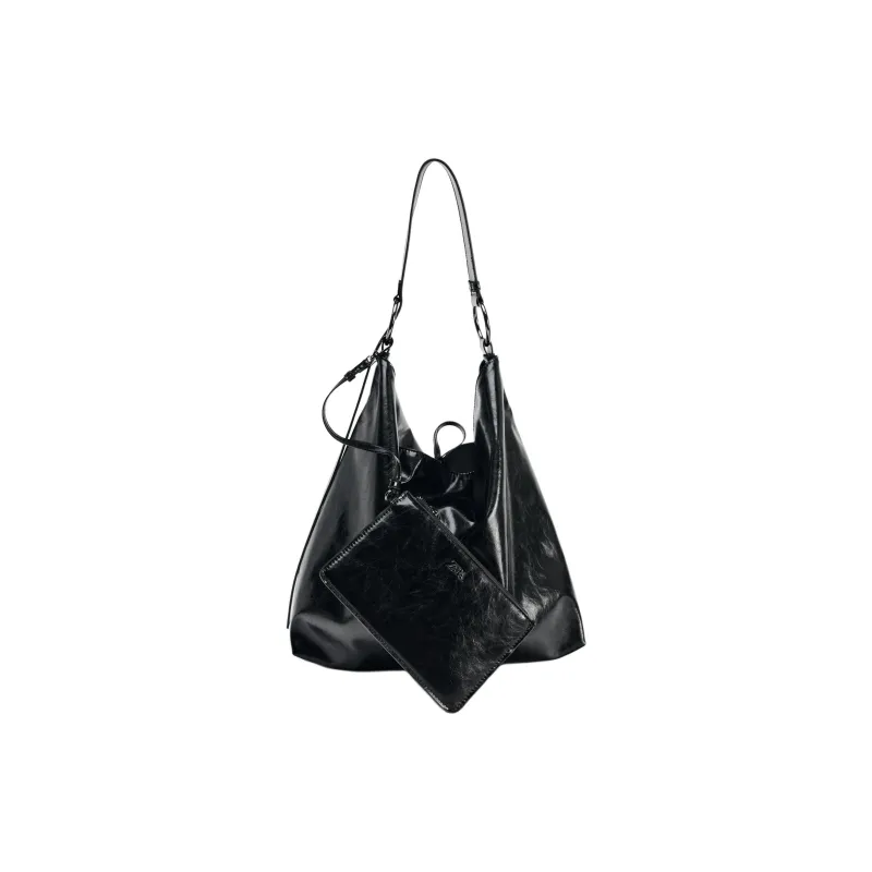 ZARA Polyurethane PU Handbag Shoulder Bag Women's Black-1