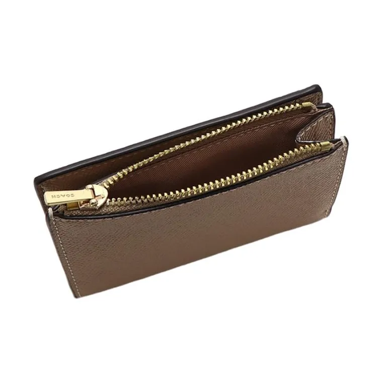 COACH Cross Grain Leather Wallet Mini Women's Gold & Taupe-3