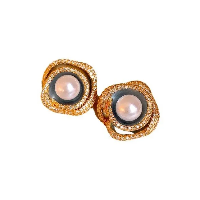 Drejew Copper Zircon Artificial Pearl Earrings Women's-0