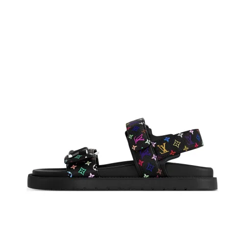 LOUIS VUITTON Lv Sunset Flat Comfort Sandal Takashi Murakami Black Women's