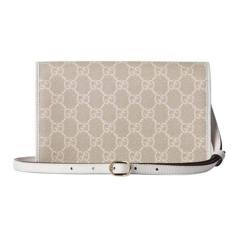 GUCCI GG Emblem Leather Trim Shoulder Bag Extra Mini Women's Beige & White-3