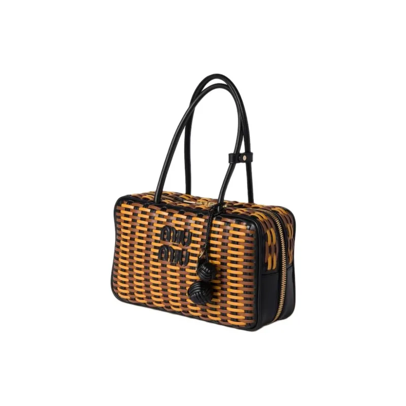 MIU MIU Calfskin Handbag Women's Black With Cognac-1