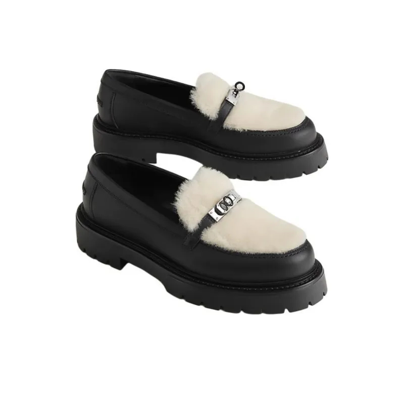 HERMES Icone Loafers 3cm Women's Black-1
